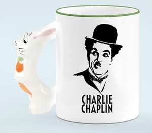 Чарли Чаплин кружка с ручкой в виде зайца (цвет: белый + светло-зеленый)