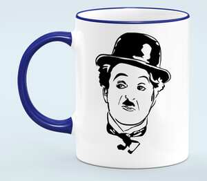 Чарли Чаплин кружка с кантом (цвет: белый + синий)
