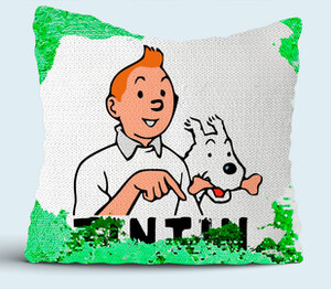 Tintin - тинтин подушка с пайетками (цвет: белый + зеленый)