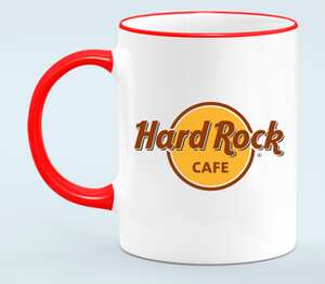 Хард Рок Кафе (Hard Rock Cafe) кружка с кантом (цвет: белый + красный)