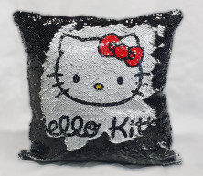 Подушка с черными пайетками Hello Kitty