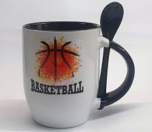 Фото черной кружки с ложкой в ручке Баскетбольный мяч (Basketball)