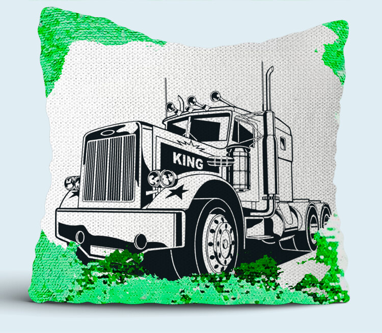 King Truck (Грузовик) подушка с пайетками (цвет: белый + зеленый)