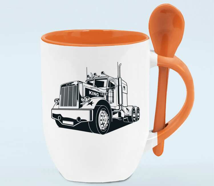 King Truck (Грузовик) кружка с ложкой в ручке (цвет: белый + оранжевый)