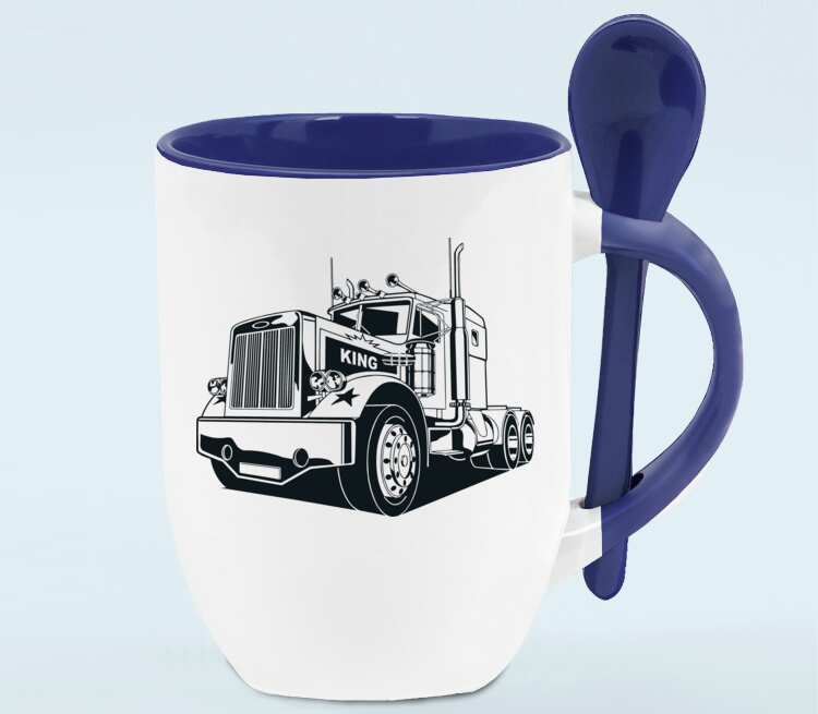 King Truck (Грузовик) кружка с ложкой в ручке (цвет: белый + синий)