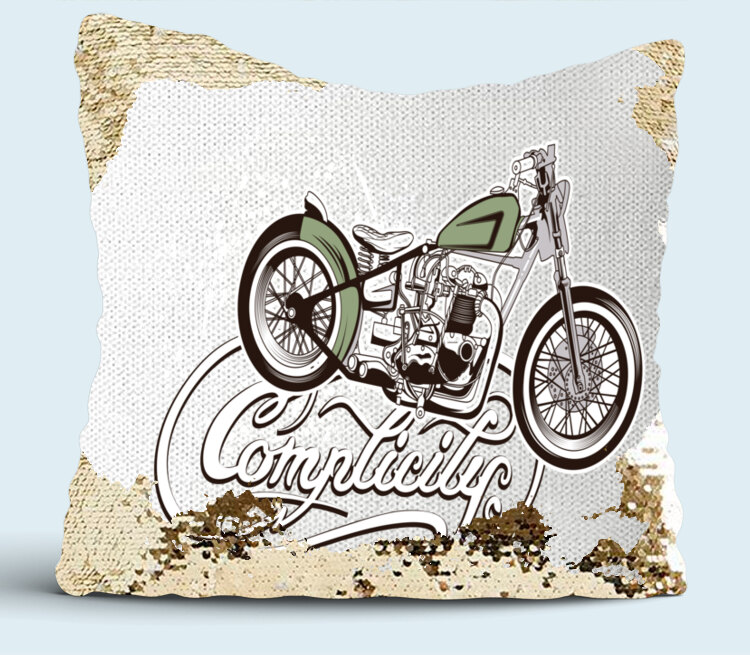 Мотоцикл подушка с пайетками (цвет: белый + золотой)