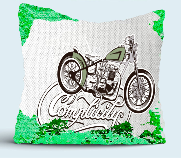 Мотоцикл подушка с пайетками (цвет: белый + зеленый)