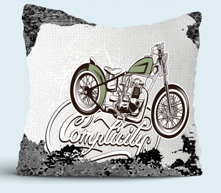 Мотоцикл подушка с пайетками (цвет: белый + черный)