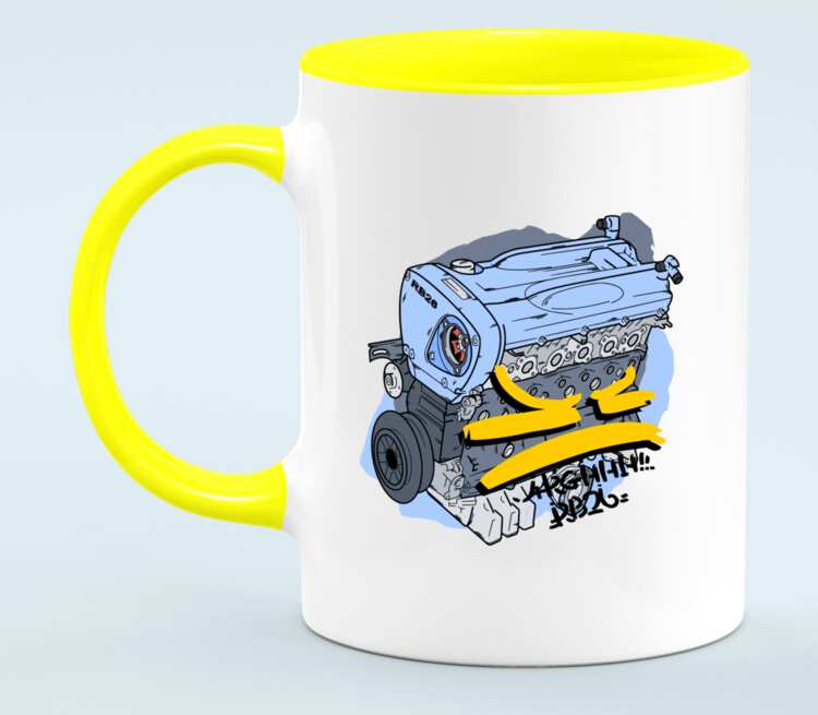 Двигатель кружка двухцветная (цвет: белый + желтый)