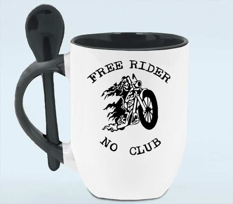 Free Rider No Club кружка с ложкой в ручке (цвет: белый + черный)