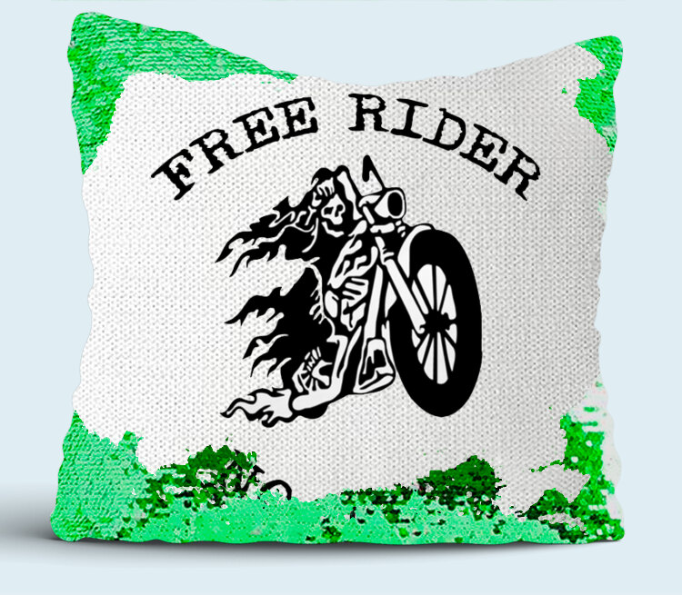Free Rider No Club подушка с пайетками (цвет: белый + зеленый)