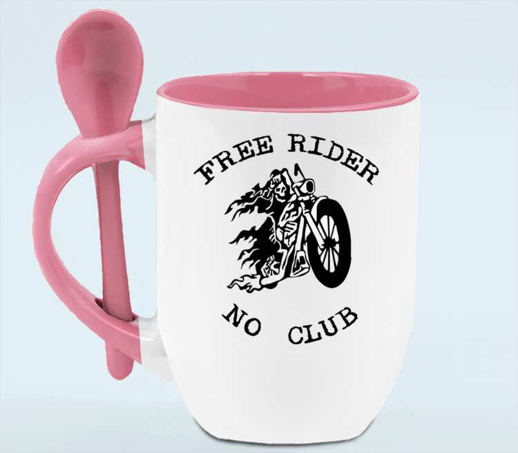 Free Rider No Club кружка с ложкой в ручке (цвет: белый + розовый)