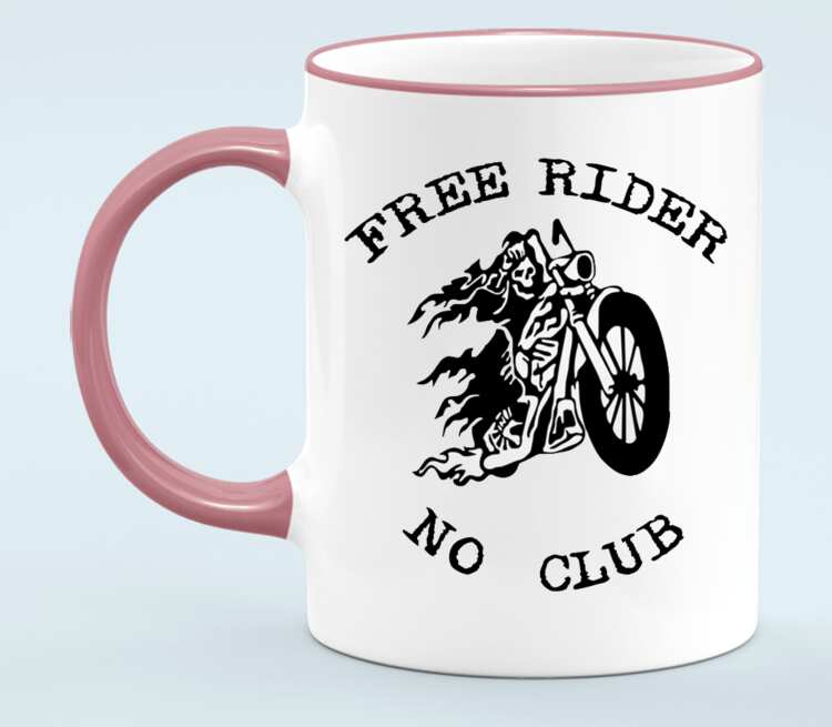 Free Rider No Club кружка с кантом (цвет: белый + розовый)