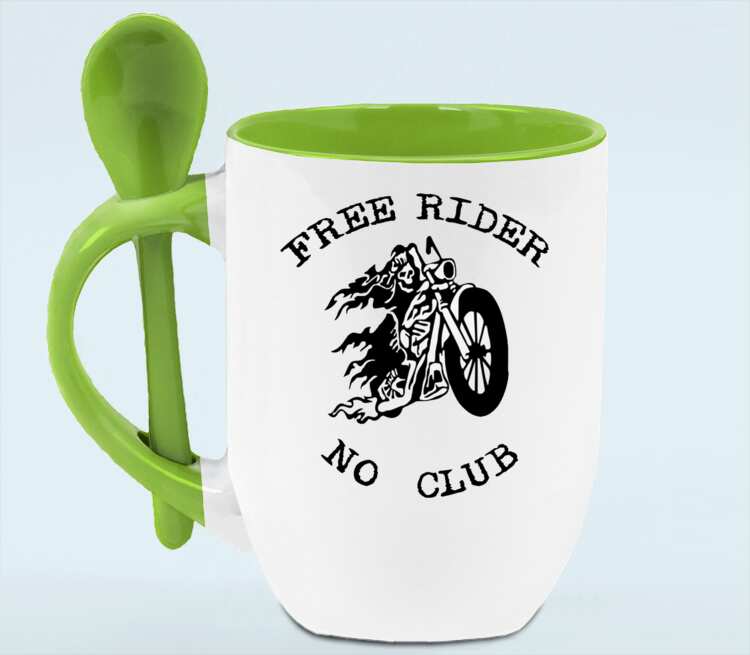Free Rider No Club кружка с ложкой в ручке (цвет: белый + зеленый)