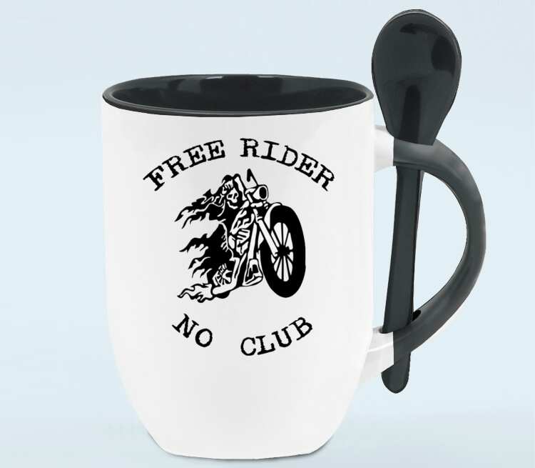Free Rider No Club кружка с ложкой в ручке (цвет: белый + черный)