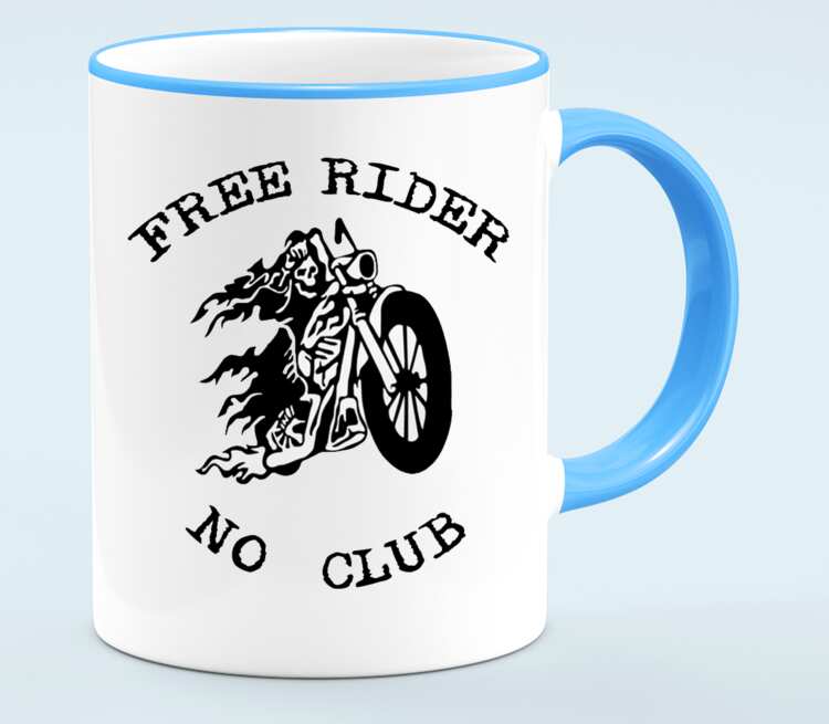 Free Rider No Club кружка с кантом (цвет: белый + голубой)