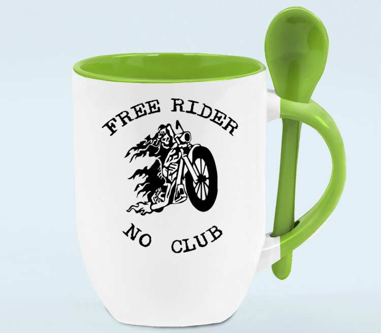 Free Rider No Club кружка с ложкой в ручке (цвет: белый + зеленый)