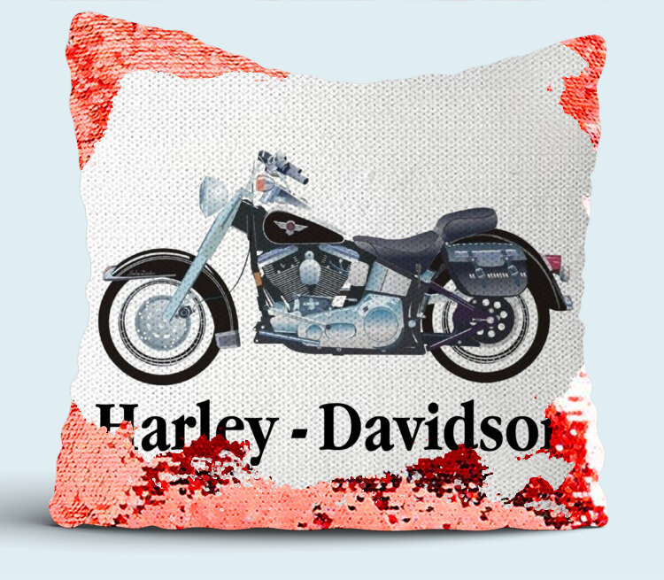 Harley Davidson подушка с пайетками (цвет: белый + красный)