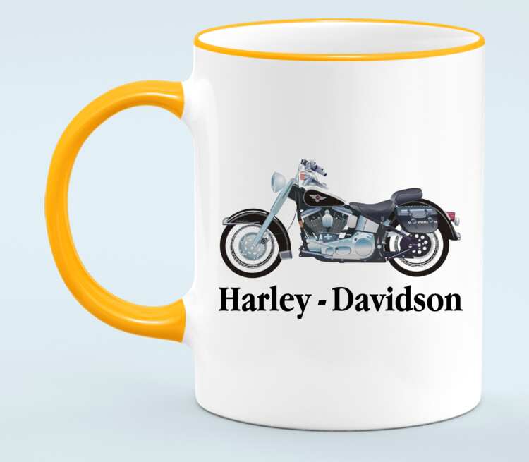 Harley Davidson кружка с кантом (цвет: белый + оранжевый)