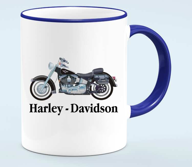 Harley Davidson кружка с кантом (цвет: белый + синий)