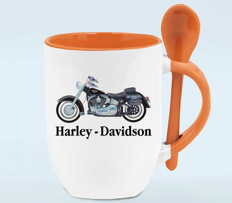 Harley Davidson кружка с ложкой в ручке (цвет: белый + оранжевый)
