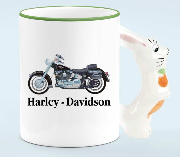 Harley Davidson кружка с ручкой в виде зайца (цвет: белый + светло-зеленый)