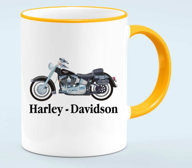 Harley Davidson кружка с кантом (цвет: белый + оранжевый)