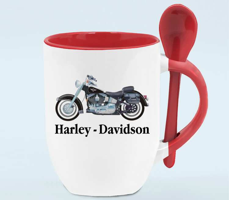 Harley Davidson кружка с ложкой в ручке (цвет: белый + красный)