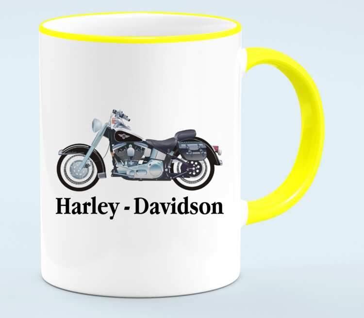 Harley Davidson кружка с кантом (цвет: белый + желтый)