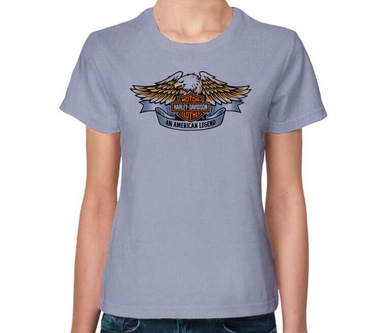 Харлей дэвидсон Американская легенда / Harley Davidson Motor Clothes. An American Legend женская футболка с коротким рукавом (цвет: голубой меланж)