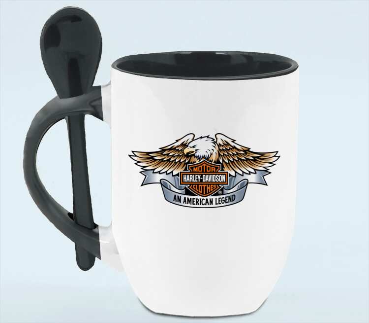 Харлей дэвидсон Американская легенда / Harley Davidson Motor Clothes. An American Legend кружка с ложкой в ручке (цвет: белый + черный)