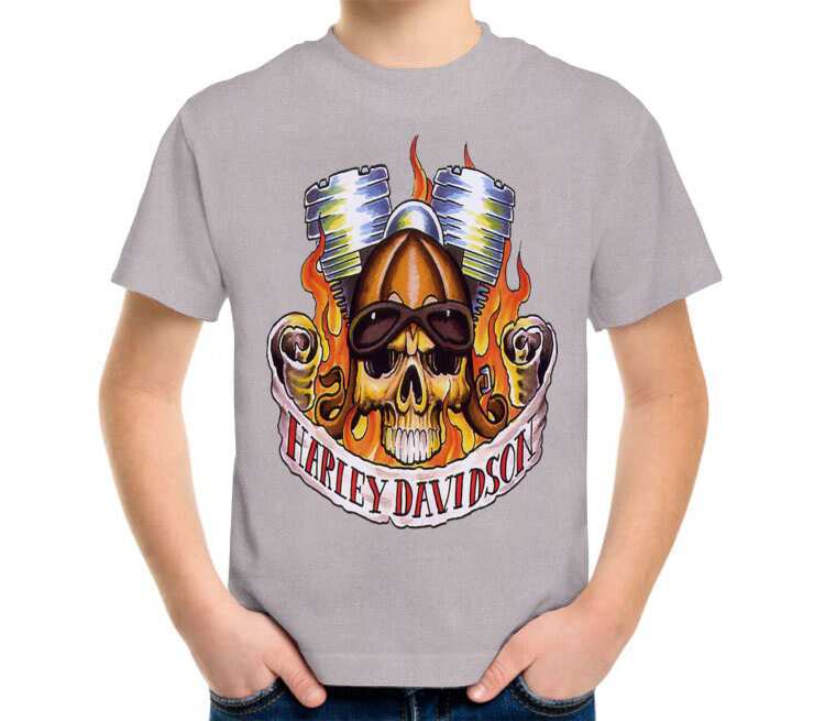 Harley Davidson детская футболка с коротким рукавом (цвет: серый меланж)