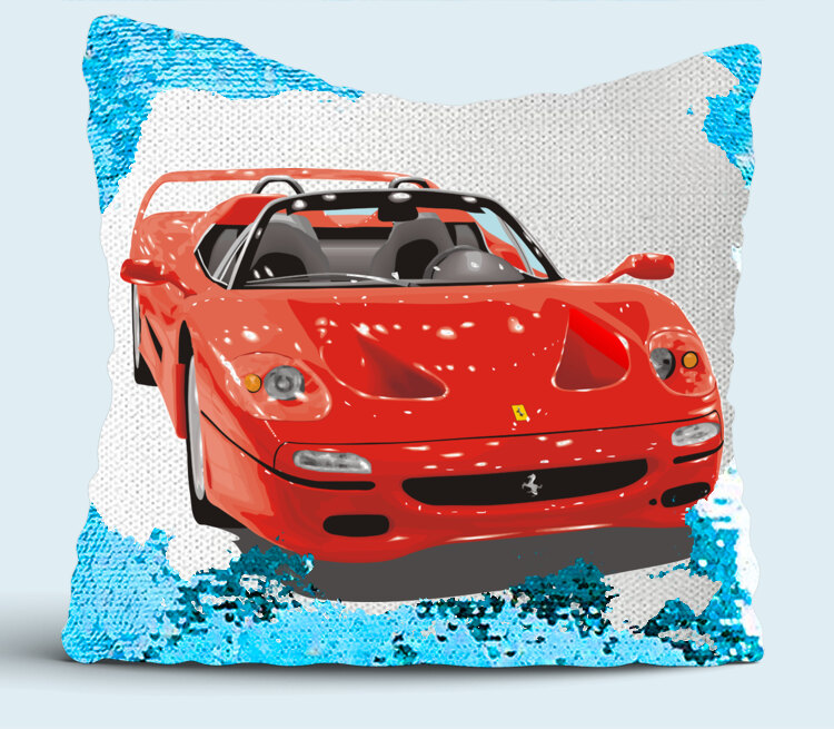 Ferrari F50 подушка с пайетками (цвет: белый + синий)