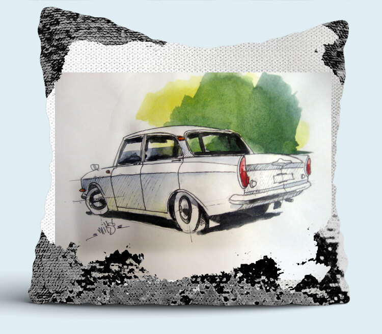 Старый автомобиль подушка с пайетками (цвет: белый + черный)