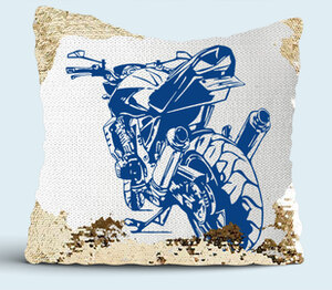 Мотоцикл подушка с пайетками (цвет: белый + золотой)