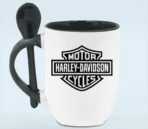 Harley-Davidson кружка с ложкой в ручке (цвет: белый + черный)