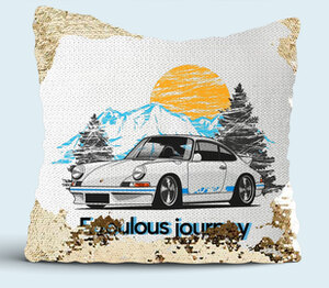 Porsche 911 - fabulous journey подушка с пайетками (цвет: белый + золотой)