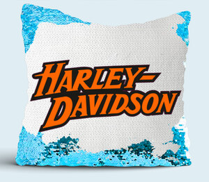 Harley-Davidson / Харлей подушка с пайетками (цвет: белый + синий)