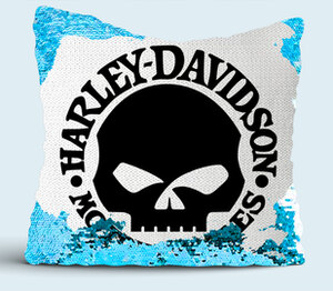 Harley-Davidson motorcycles / Харлей подушка с пайетками (цвет: белый + синий)