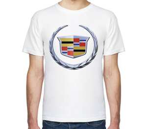 Эмблема Кадиллак мужская футболка с коротким рукавом (цвет: белый)
