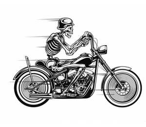 Скелет на мотоцикле кружка с ложкой в ручке (цвет: белый + черный)