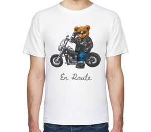 Мишка мотоциклист мужская футболка с коротким рукавом (цвет: белый)