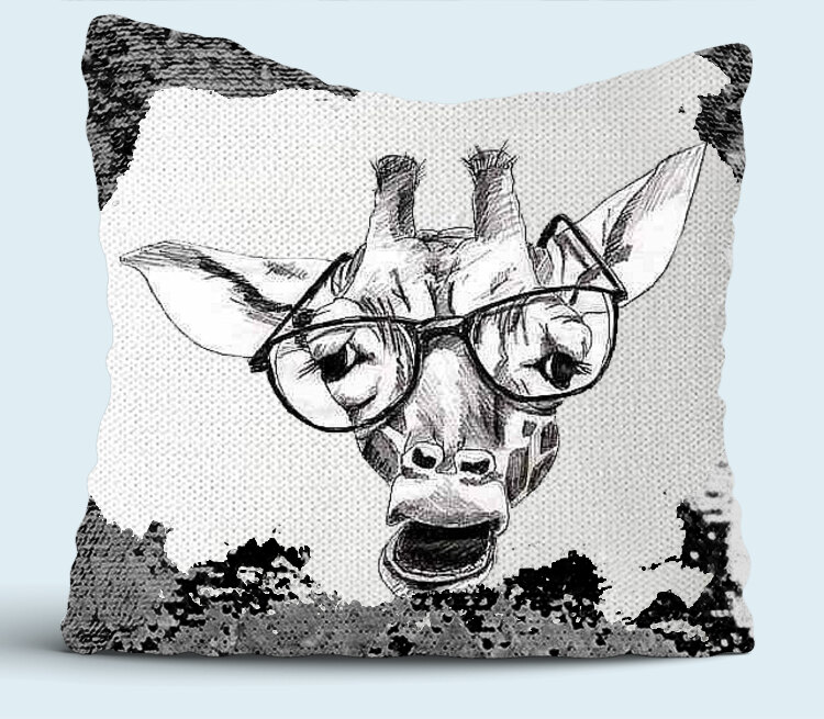 Умный жираф подушка с пайетками (цвет: белый + черный)