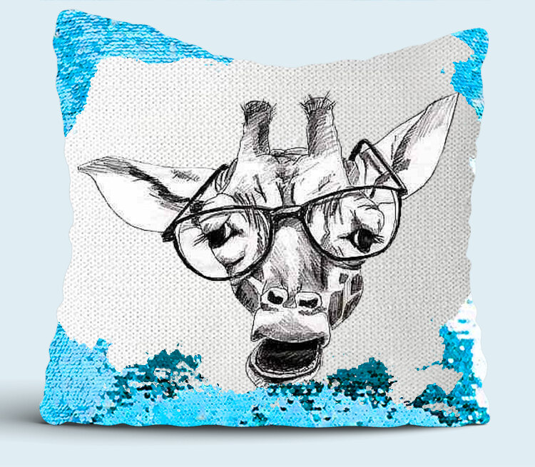 Умный жираф подушка с пайетками (цвет: белый + синий)