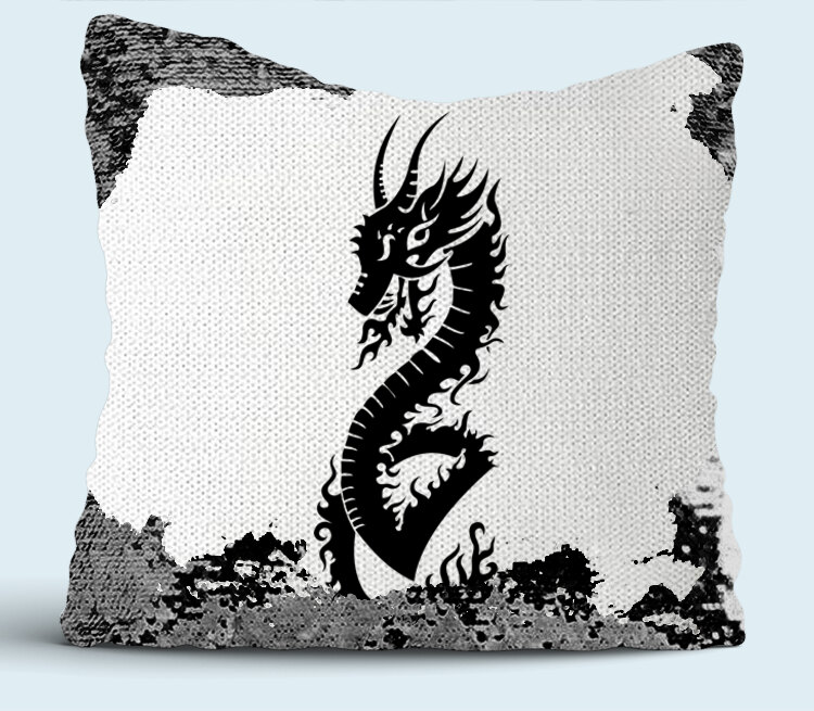 Дракон подушка с пайетками (цвет: белый + черный)