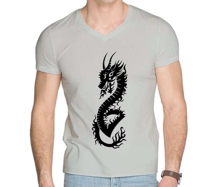 Дракон мужская футболка с коротким рукавом v-ворот (цвет: серебро)