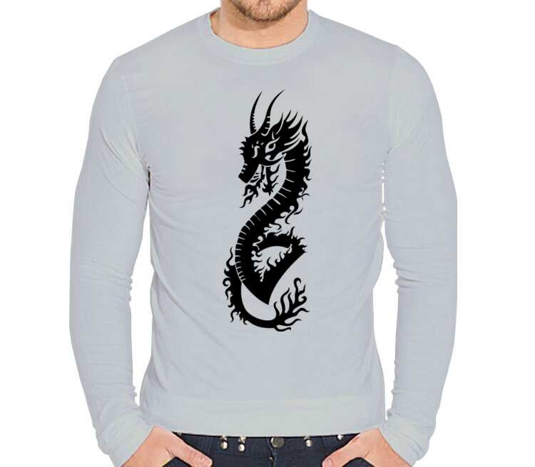 Дракон мужская футболка с длинным рукавом стрейч (цвет: серебро)