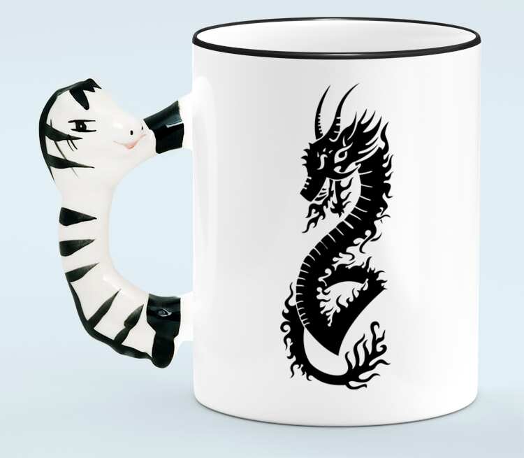 Дракон кружка с ручкой в виде зебры (цвет: белый + черный)