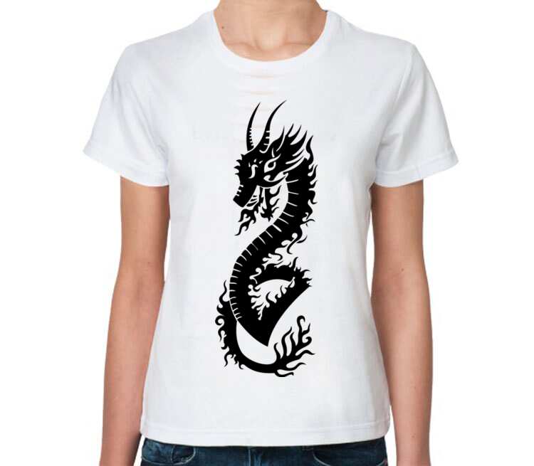 Дракон женская футболка с коротким рукавом (цвет: белый)