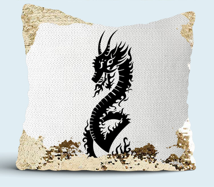 Дракон подушка с пайетками (цвет: белый + золотой)